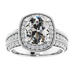 Halo Round & Oval Old Cut Real Diamond Ring Gold Milgrain 7.25 Carats