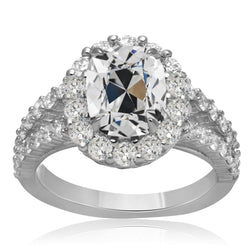 Halo Round & Oval Old European Real Natural Earth Mined Diamond Ring Split Shank 11.50 Carats