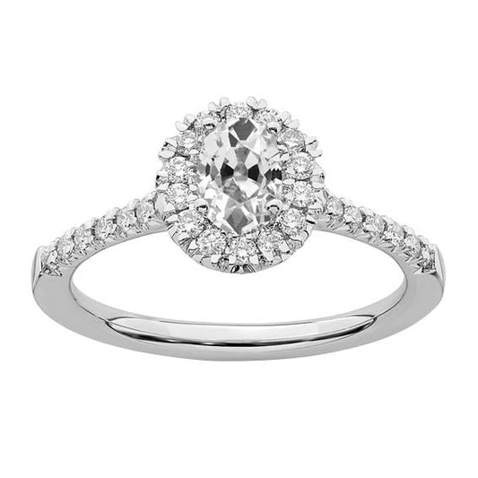 Halo Round & Oval Old Mine Cut Genuine Diamond Ring Fishtail Set 4 Carats