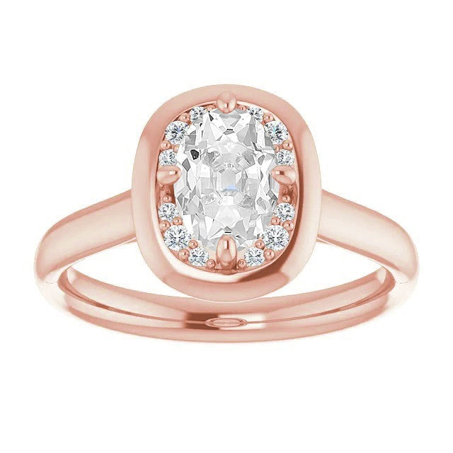 Halo Round & Oval Real Old Cut Diamond Ring Rose Gold Prong Set 4.25 Carats