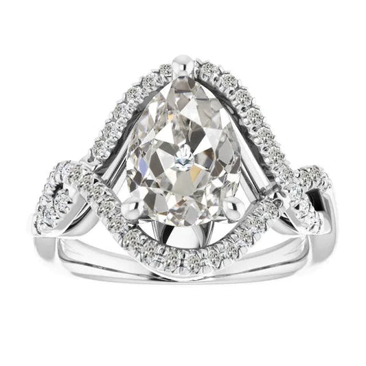 Halo Round & Pear Old Cut Genuine Diamond Ring Prong Infinity Style 7 Carats