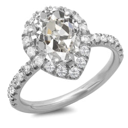 Halo Round & Pear Old Mine Cut Genuine Natural Earth Mined Diamond Ring 14K Gold 9.50 Carats