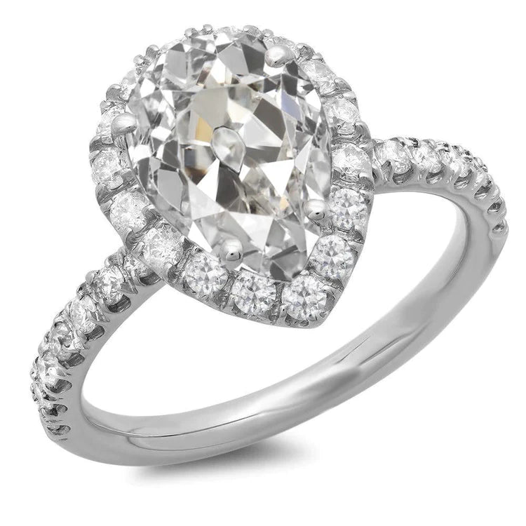 Halo Round & Pear Old Mine Cut Genuine Diamond Ring 14K Gold 9.50 Carats