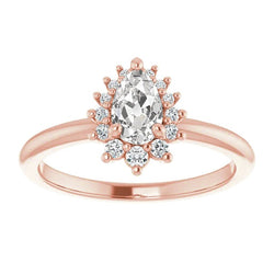 Halo Round & Pear Old Mine Cut Real Diamond Ring 3.25 Carats Rose Gold