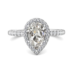 Halo Round & Pear Old Miner Natural Earth Mined Diamond Ring 5 Prong Set 5.50 Carats