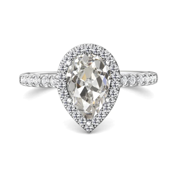Halo Round & Pear Old Miner Natural Diamond Ring 5 Prong Set 5.50 Carats