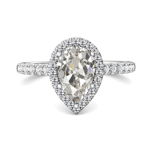 Halo Round & Pear Old Miner Natural Diamond Ring 5 Prong Set 5.50 Carats