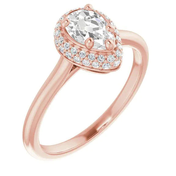 Halo Round & Pear Old Miner Real Diamond Ring 4.70 Carats Women’s Jewelry
