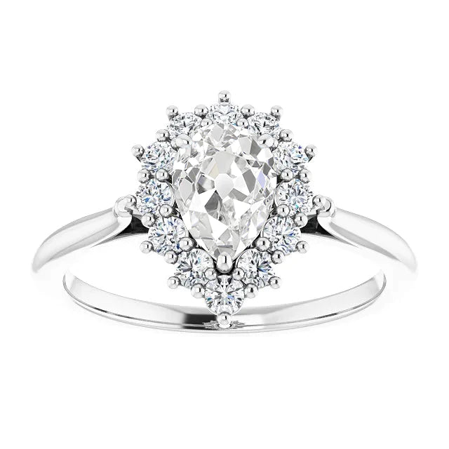 Halo Round & Pear Old Miner Real Diamond Ring 4 Carats Gold 14K