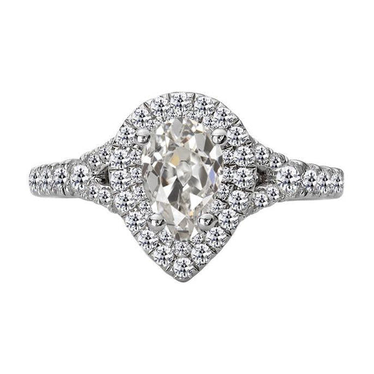 Halo Round & Pear Old Miner Real Diamond Ring Pave Set 6 Carats