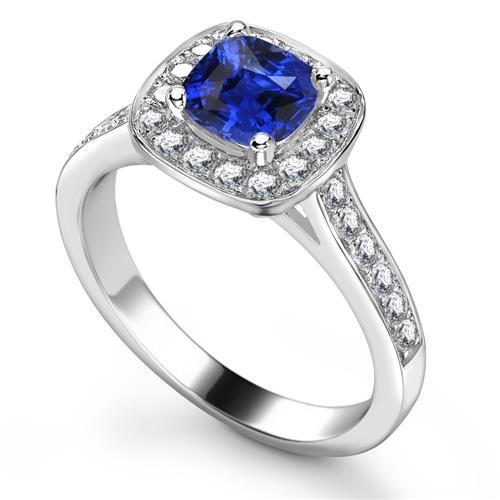 Halo Sapphire Cushion Cut Engagement Ring