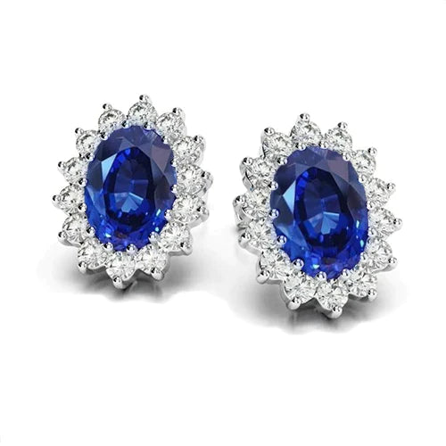 Halo Sapphire Gemstone Earrings