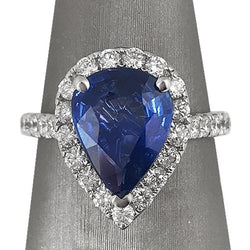 Halo Sapphire Pear Engagement Diamond Ring