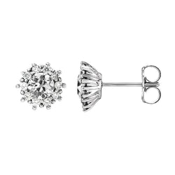 Halo Stud Earrings 4 Carats Old Miner Real Natural Earth Mined Diamond Flower Style Push Backs