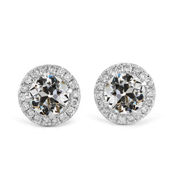 Real Old Mine Cut Brilliant Diamond Earrings – 2 ct in 14K White