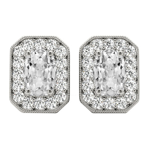 Brilliant Diamond Antique Cushion Earrings in 14 Karat White Gold – main view