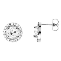 Antique Cushion Brilliant Diamond Stud Earrings in 14K White