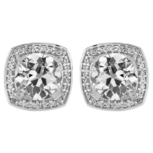 Brilliant Diamond Old Mine Cut Earrings in 14K White Gold – main view