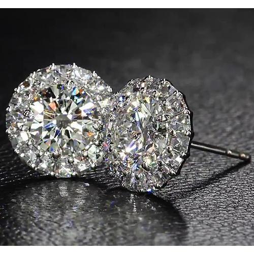 Halo Style Genuine Diamond Stud Earring 6 Carats White Gold 14K 