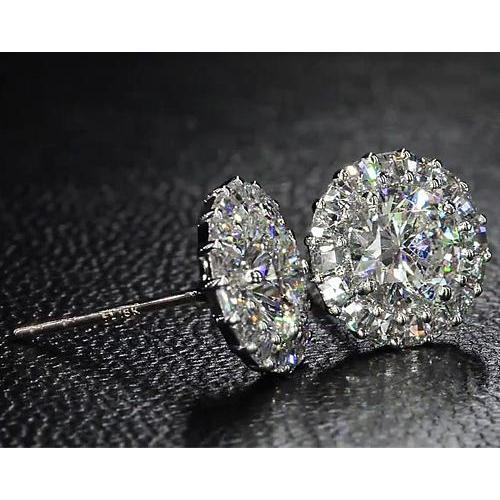 Halo Style Genuine Diamond Stud Earring 6 Carats White Gold 