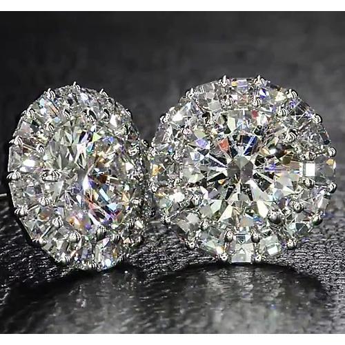 Halo Style Genuine Diamond Stud Earring 6 Carats White Gold 14K Jewelry