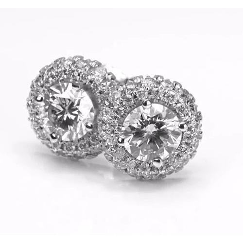 Halo Style Round Natural Diamond Stud Earring 2.50 Carats White Gold 14K
