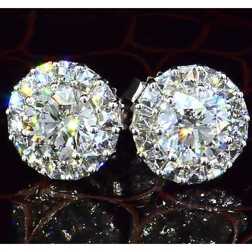 Halo Style Round Natural Diamond Stud Earring 3.50 Carats White Gold 14K