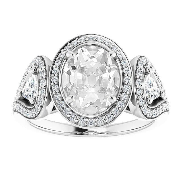 Halo Trillion & Oval Real Old Cut Diamond Ring 3 Stone Style 10.50 Carats