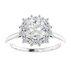 Halo Wedding Ring Cushion Old Mine Cut Real Natural Earth Mined Diamond Flower Style 7 Carats