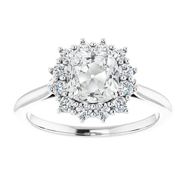 Halo Wedding Ring Cushion Old Mine Cut Real Diamond Flower Style 7 Carats