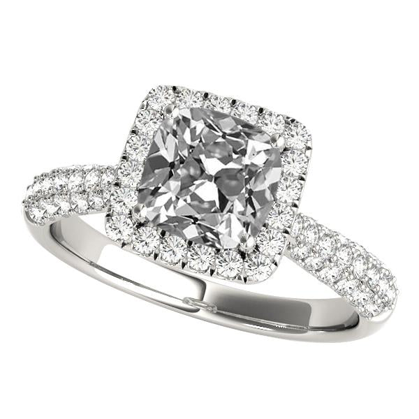 Halo Wedding Ring Multi-Row Accents Cushion Old Cut Real Diamond 7 Carats