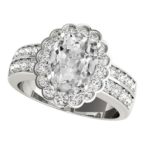 Halo Wedding Ring Oval Old Miner Genuine Diamond Prong Flower Style 7 Carats