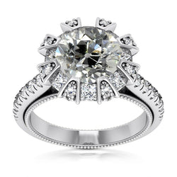 Halo Wedding Ring Princess & Round Real Old Cut Natural Earth Mined Diamonds 7.50 Carats