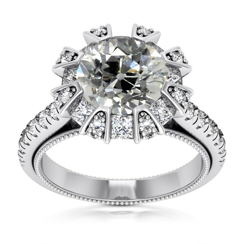 Halo Wedding Ring Princess & Round Real Old Cut Diamonds 7.50 Carats