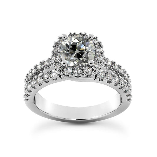 Halo Wedding Ring Real Cushion Old Miner Diamonds Split Shank 4.75 Carats