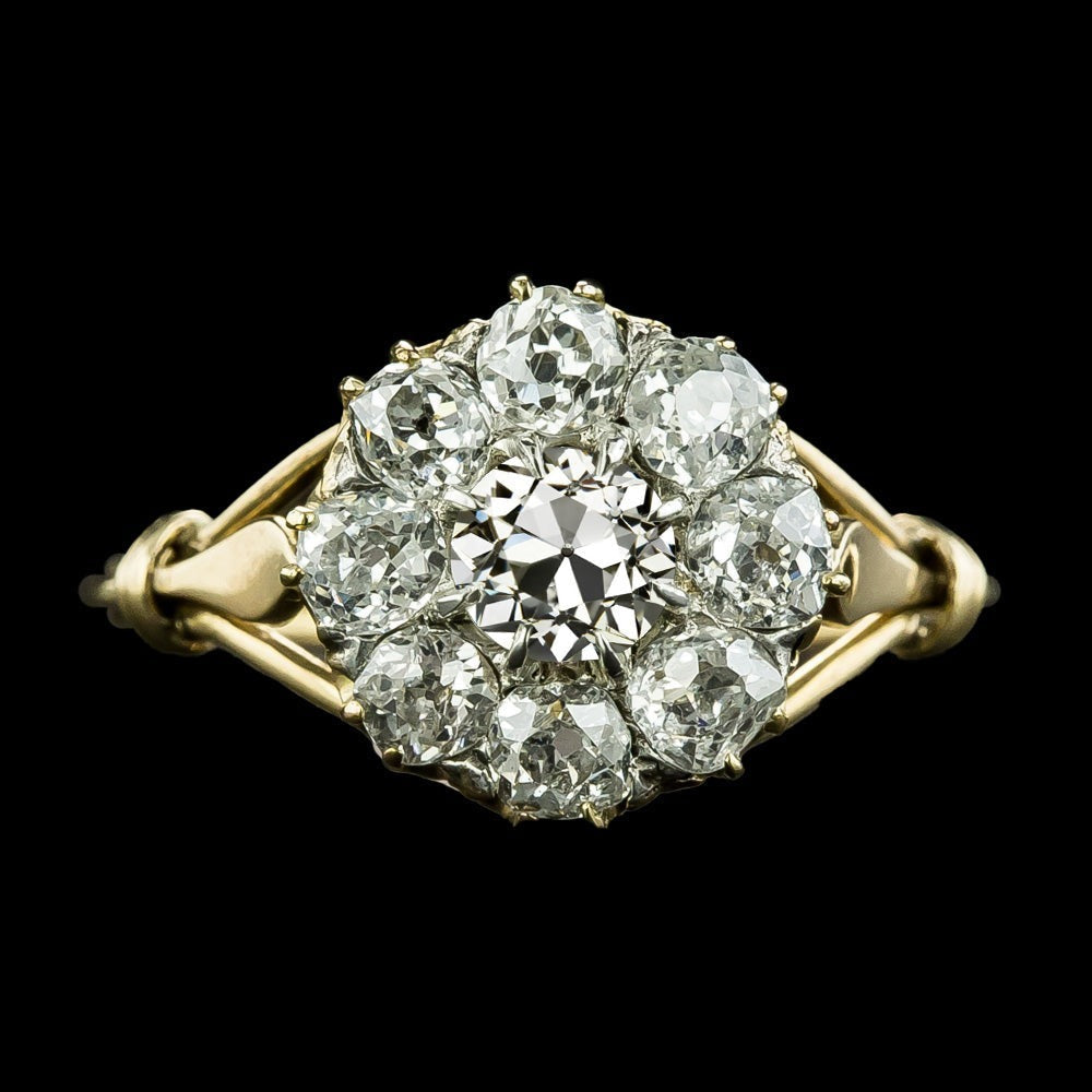 Halo Wedding Ring Real Old Mine Cut Diamond 9.50 Carats Two Tone