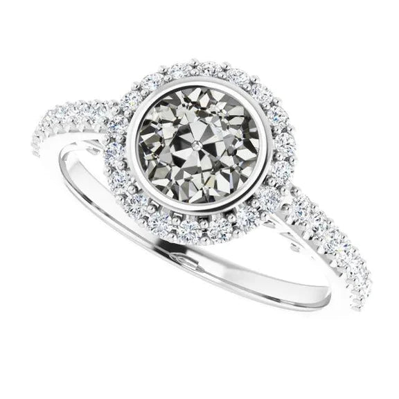 Halo Wedding Ring Round Bezel Set Old Miner Natural Diamond 5.50 Carats