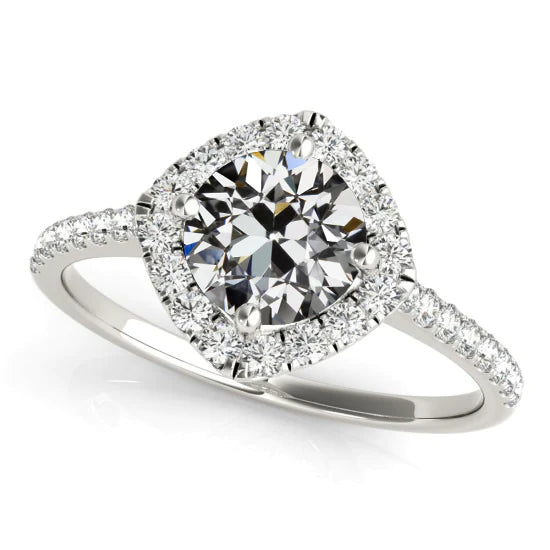 Halo Wedding Ring Round Old Cut Natural Diamond Pave Set 4 Carats