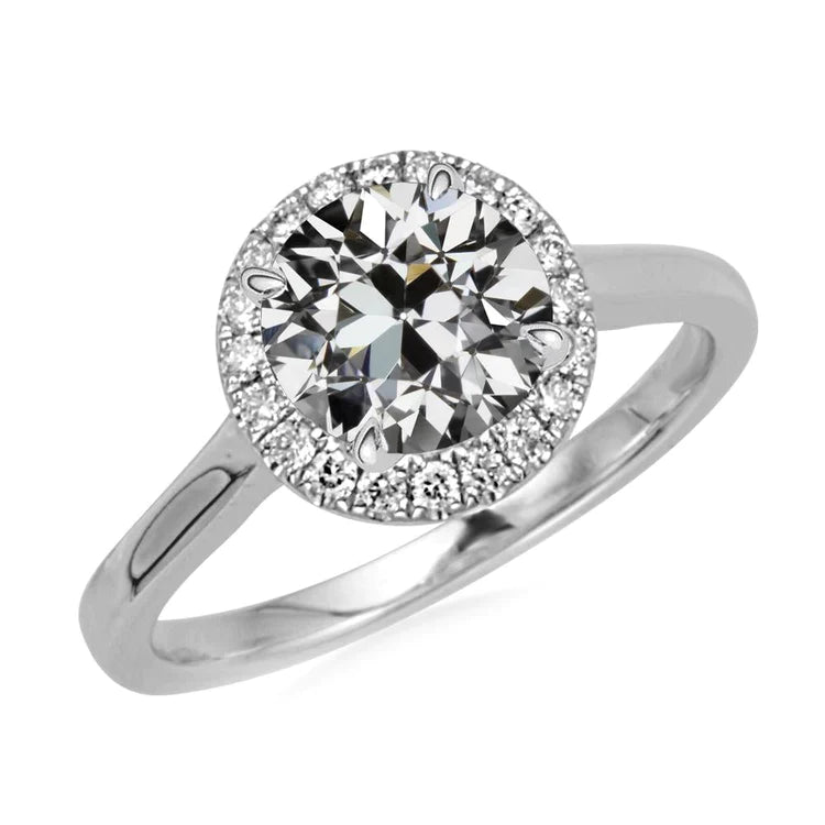 Halo Wedding Ring Round Old Cut Natural Diamond Women’s Gold Jewelry 4 Carats