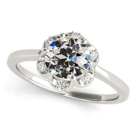 Halo Wedding Ring Round Old European Real Diamond 14K Gold 3 Carats