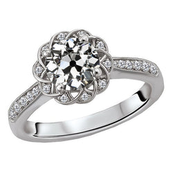 Elegant Halo Engagement Ring with Old Mine Cut Diamond – 2 ct