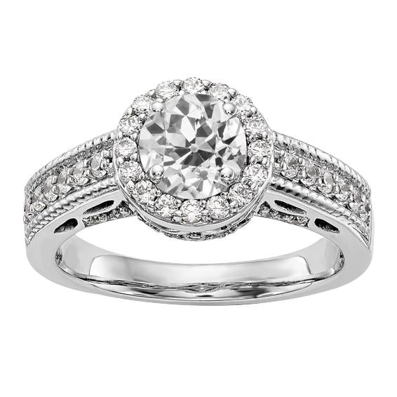 Halo Wedding Ring Round Old Miner Genuine Diamond Milgrain Shank 4.25 Carats