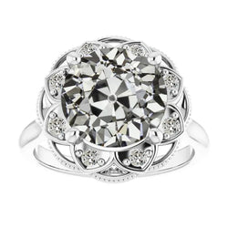 Halo Wedding Ring Round Old Miner Natural Diamond Flower Style 6.50 Carats