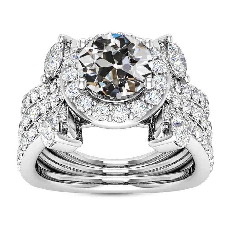 Halo Wedding Ring Set Marquise & Round Old Miner Real Diamond 10 Carats