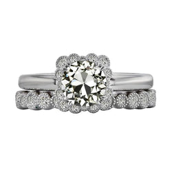 Halo Wedding Ring Set Round Old Mine Cut Real Diamond 4 Carats Milgrain