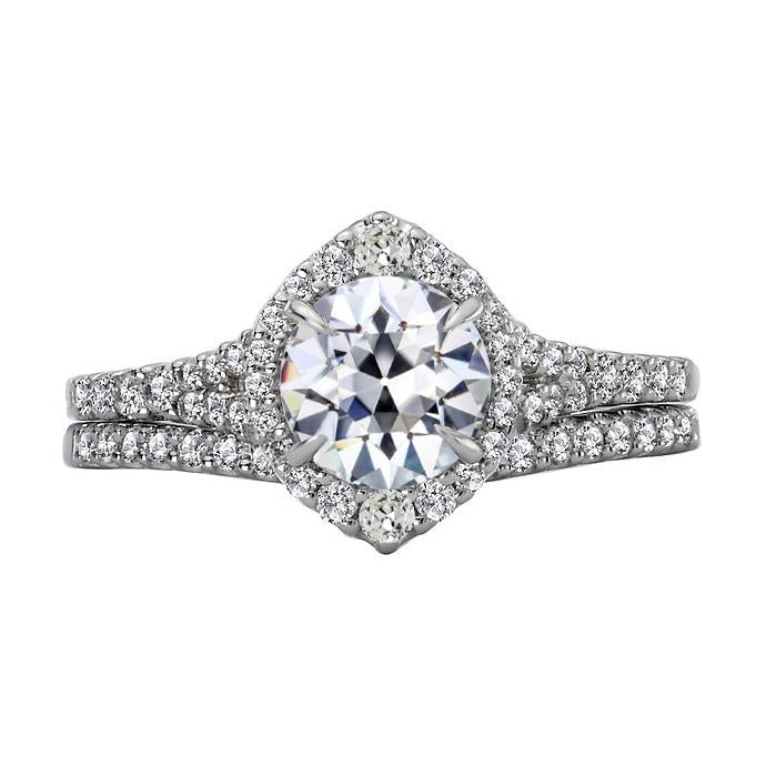 Halo Wedding Ring Set Round Old Miner Real Diamond Prong Pave Set 6 Carats