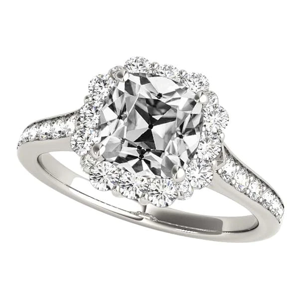 Halo Women’s Ring With Accents Cushion Old Miner Real Diamond 8.25 Carats