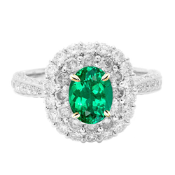 Pavé Colored Stone Ring – Emerald 2 ct 14 Karat Two Tone Gold