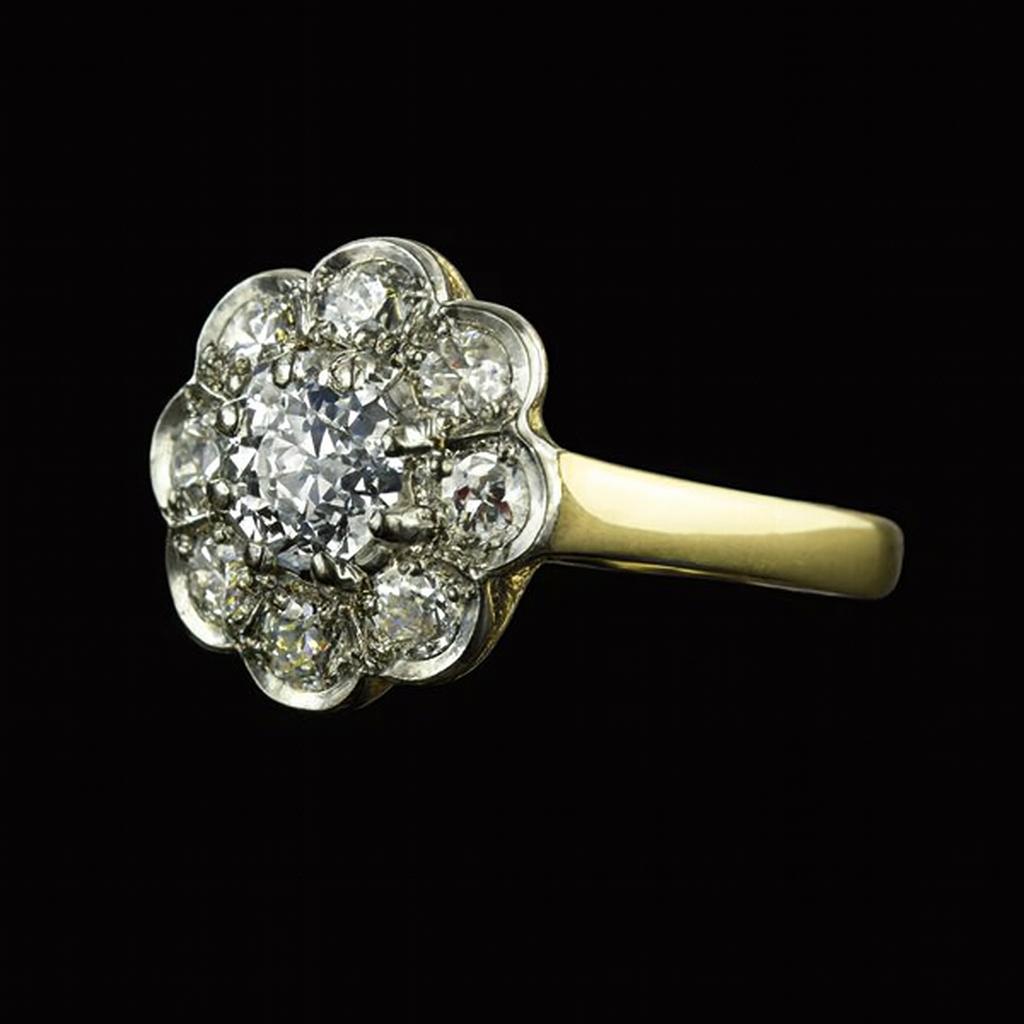 Halo Old Mine Cut Genuine Natural Earth Mined Diamond Ring Two Tone Flower Style Jewelry 3 Carats