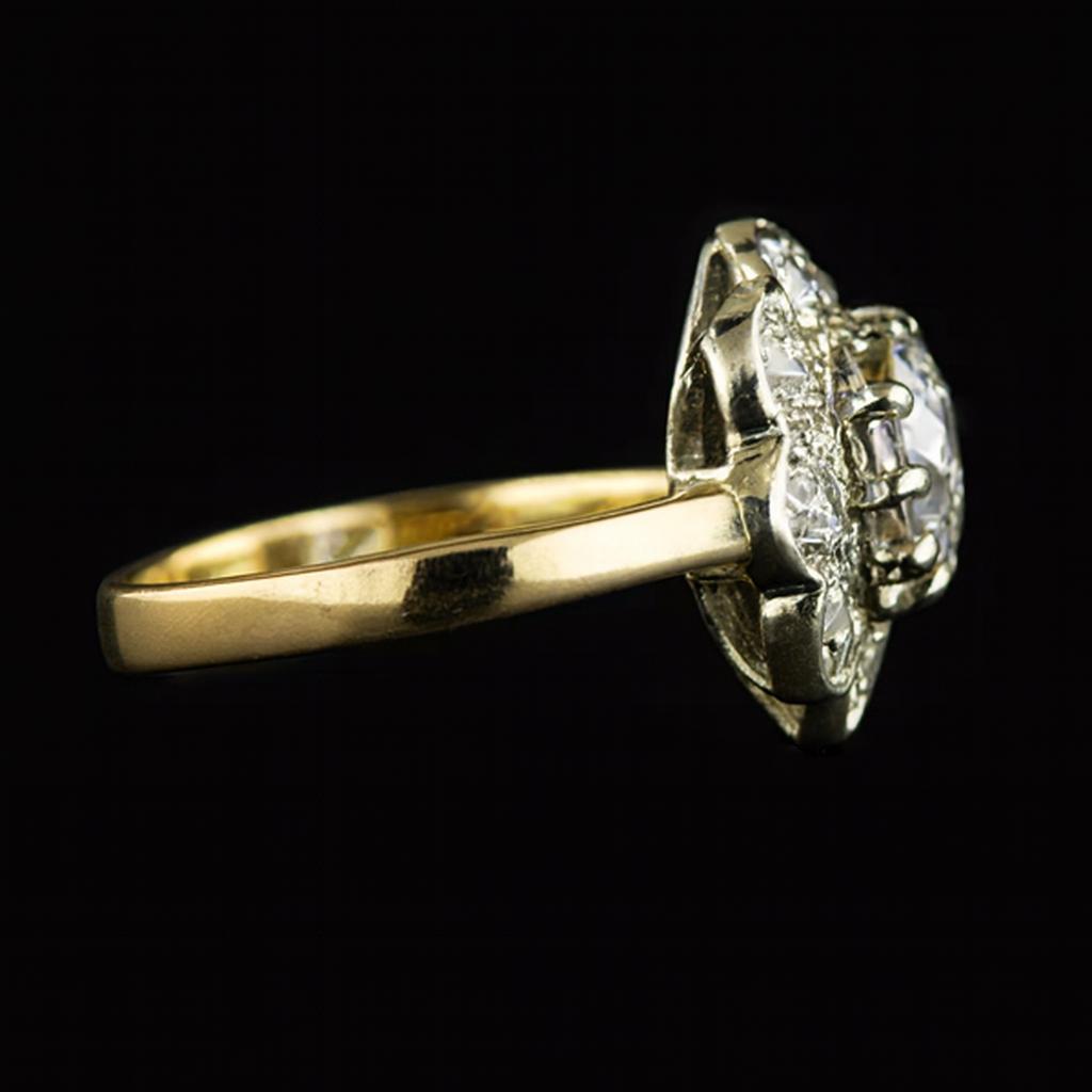 Halo Old Mine Cut Genuine Natural Earth Mined Diamond Ring Two Tone Flower Style Jewelry 3 Carats